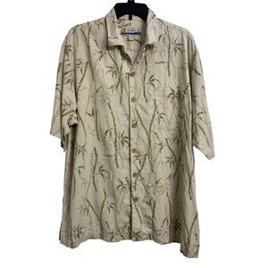 Kahala Hawaii L Tropical Silk Classic Casual Shirt Cream Green Bamboo Print